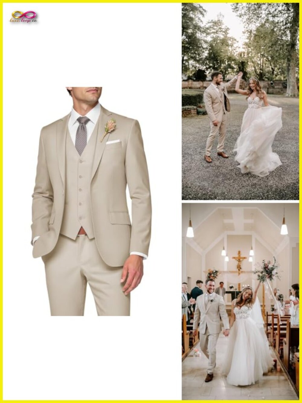 3 Piece Slim Fit Men's Wedding Suit Set Single Breasted Jacket Vest Pants